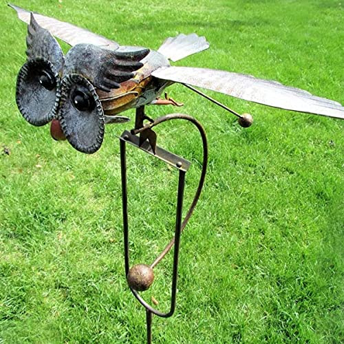camouflage net Owl Wind Spinner Garden Stake Sculptures Metal Wind Sculptures Wing Flapping Garden Ornaments for Patio Yard Porch Lawn Decor(A)