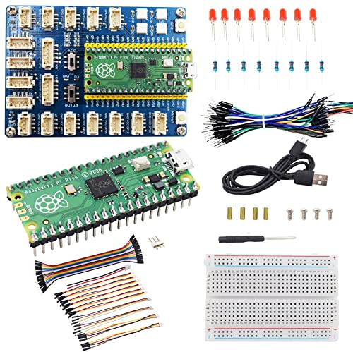 Adeept Kit d'extension Raspberry Pi Pico avec carte d'extension Pico pré-soudée, Raspberry Pi Pico, kit de démarrage Pico avec platine d'expérimentation et fils de démarrage, LED