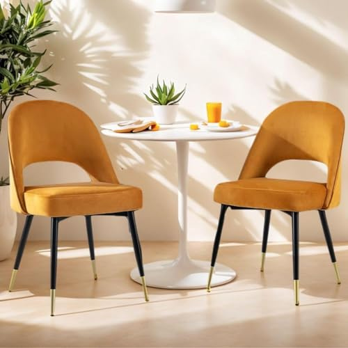 chairus Set di 2 Sedie da Pranzo in Velluto Sedia Cucina con Gambe in Metallo Sedie Moderne con Schienale Sedia Imbottita per Sala da Pranzo/Soggiorno, Giallo