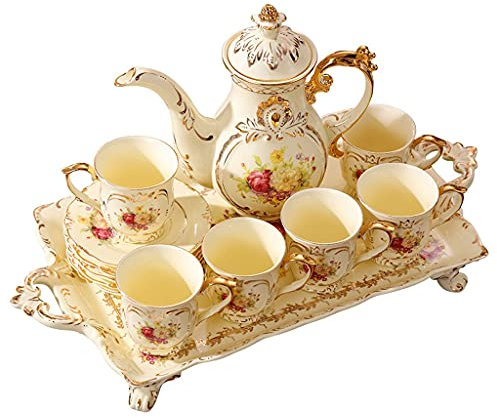 Coffee Mug Coffee Mug Porcelain Tea Sets 8 OZ Cups& Saucer Service For 6,with Teapot Sugar Bowl Cream Pitcher Teaspoons Tea Strainer Tea,Coffee Tea Cup (Color : Grey)