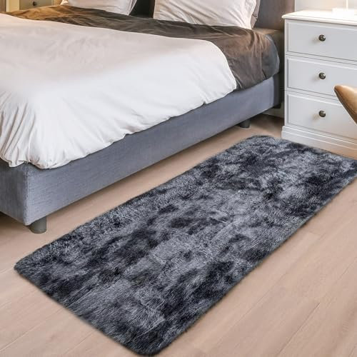 ASIinnsy Hochflor Teppich Wohnzimmer Flauschig Shaggy Weich Modern Grau Teppich Schlafzimmer Kinderzimmer Deko Langflor Teppiche Groß rutschfest Plüsch-Teppiche (Schwarzgrau, 80 x 200 cm)