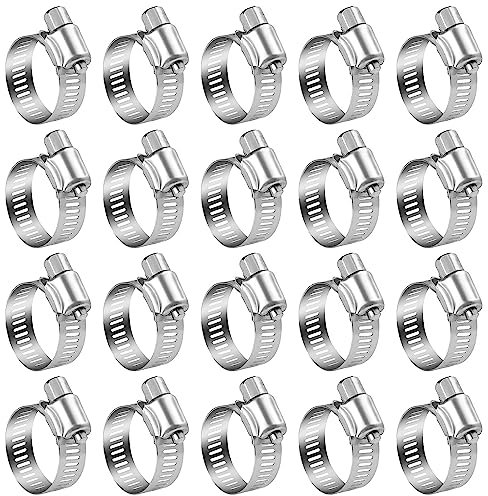 Jubilee Clips - 20pcs Adjustable Stainless Steel Worm Drive Hose Clamp, 8-12mm, Home Office Room Securing Connection Gas Flexible Pipe Tubes