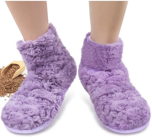 REVIX Microwavable Booties and Hot Feet Warmers for Women & Men,Heated Foot Warmer with Flaxseed Moist Heat Therapy for Foot Ankle, Cold Feet, Purple, S/M