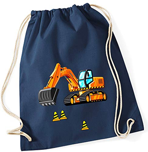 minimutz Turnbeutel für Jungen | Motiv Bagger & Baustelle | Stoffbeutel aus Baumwolle zum Zuziehen für Kinder | Zuziehrucksack mit Kordel