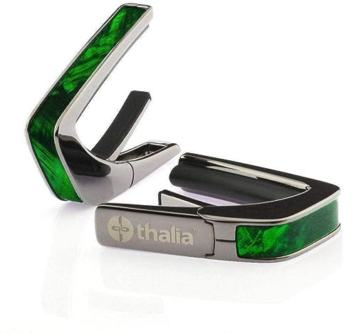 Thalia Exotic Shell Series Kapodaster mit schwarzem Chrom-Finish und Green Angel Wing Einlage