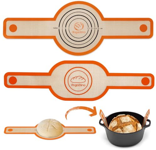 Silikon Brotschlinge Oval und Rund - Antihaft & Leicht zu reinigen Wiederverwendbare ovale Brotbackmatte für Dutch Oven Mit langen Griffen Sauerteigbrot Backmatte Werkzeuge Lieferant Liner (Orange)