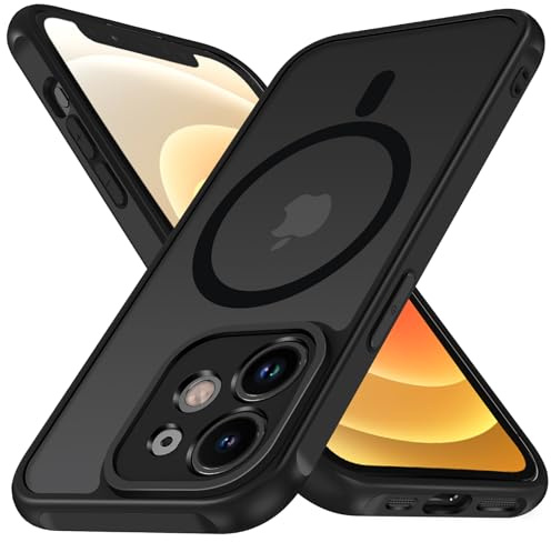 ivoler Matt Schwarz Magnetisch Hülle für iPhone 12 Mini 5.4 Zoll, Kompatibel mit MagSafe, [Militärnorm Sturzschutz] Stoßfest Kratzfest Rückseite Schutzhülle Dünn Silikon Handyhülle Case
