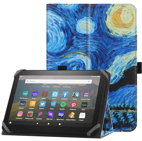 HoYiXi Universelle Hülle für 7-8 Zoll Tablette Fire HD 8 2020/2022 & Fire HD 8 Plus 2020/2022 mit Ständer und Handschlaufe Schutzhülle für 7-8 Samsung Lenovo Android Tablette - Sternenklare Nacht