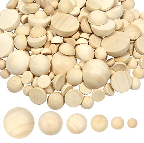 TOAOB 130 Stück 12mm bis 35mm Halbrunde Holzperlen Halbkugelförmig Natürliche Lose Perlen Cabochon für Gemälde DIY Schmuck Herstellung