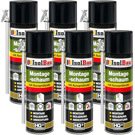 Isolbau B2 Montageschaum mit Aussprührohr - 6 x 500 ml PU-Bauschaum für Montage, Isolierung, Abdichtung, Innen & außen