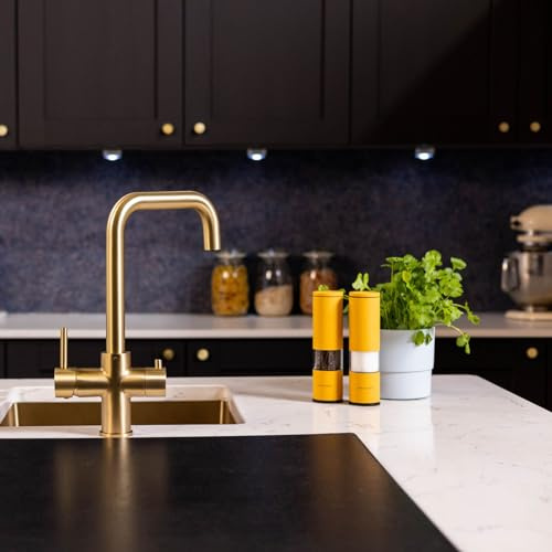 Flode TRE Kitchen Boiling Hot Water Tap - 3-in-1 Instant Hot Boiling Water Tap Kit with Boiler and Filter - Boiling Hot Water Tap (Brushed Brass)
