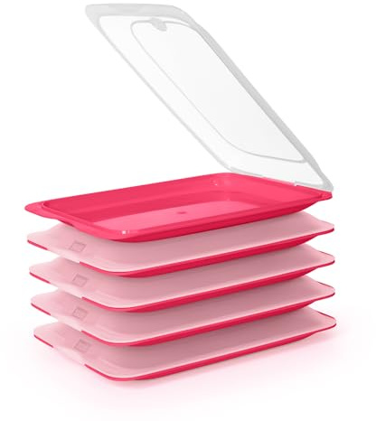 Porta Embutidos y Alimentos Sistema Fresh, Conservación Óptima de Lonchas en Nevera (5X Rosa)