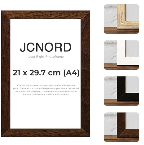JCNORD MDF Walnut Wooden Picture Frame A4 (21x29.7 cm) with Shatterproof Acrylic Glass | Modern Photo Frame for Walls and Tables