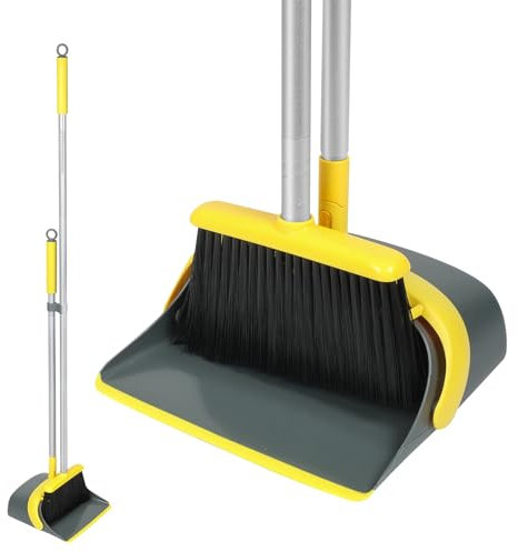 Dirty Fox Set di scopa e paletta con manico lungo 137 cm, perfetto set di paletta e spazzola per una pulizia efficiente della casa (giallo e grigio)