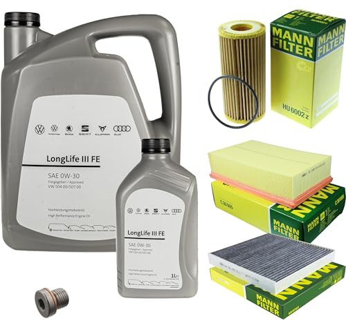 Inspektionspaket Wartungspaket Filterset mit 6 L 0W-30 Motoröl LongLife 3 FE, Ölfilter Luftfilter Innenraumfilter (Aktivkohle) Ölablassschraube