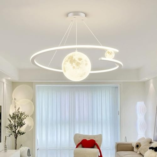 Dimmbare Pendelleuchte Esstischlampe LED Dimmbar Esszimmer Hängelampe, Moderne Hängeleuchte Ring Pendellampe Mit Fernbedienung, Höhenverstellbar Kronleuchter für Küche Wohnzimmer Büro (weiß)