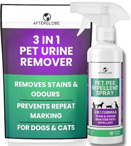 Dog & Cat Pee Repellent Spray – Stops Re-Marking, Neutralises Odours & Cleans Urine Stains | 3-in-1 Behaviour Discourager & Enzyme Cleaner for Carpets, Sofas & Floors | Afterglobe 500ml