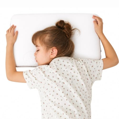 SIKAINI Almohada infantil de tejido refrescante con estampado de oso, espuma viscoelástica, diseño ergonómico, transpirable, ideal para niños de 3 a 8 años