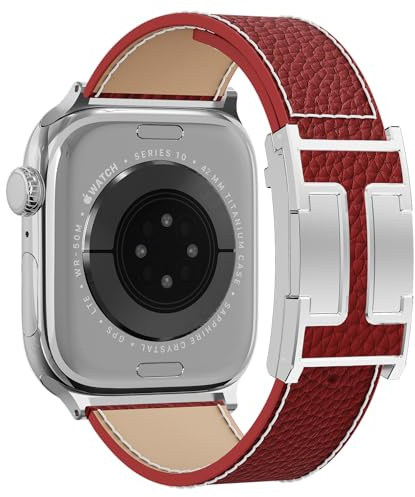 Leather Watch Band with Magnetic Buckle,Dressy Apple Watch Ultra Leather Band Rugged Durable Replacement Strap for Men & Women