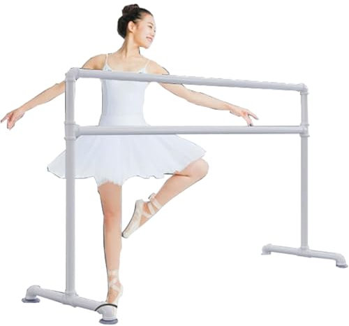 SHAIRMB Freistehende Ballettstange, Verstellbare Ballettstange Aus Stahl, Doppellagige Tanzstange FüR Erwachsene Und Kinder, Tanzstange FüR Zuhause, Fitness-Ballettstange,Weiß,150x60x105cm