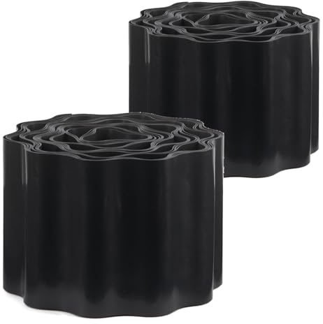 PULLMER Rasenkante Kunststoff, Beeteinfassung, Beetumrandung, Rasenbegrenzung ((2Pack) Schwarz, 9m x 10cm)