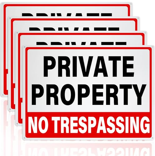 Ktxaby Paquete de 4 letreros de advertencia de propiedad privada con texto en inglés No Trespassing, 25,4 x 35,5 cm, reflectantes, de aluminio, grandes, para interiores y exteriores, letrero para el
