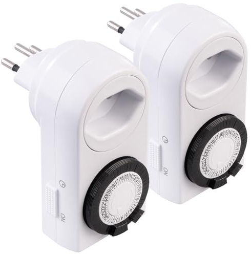 revolt Strom Zeitschaltuhren: 2er-Set mechanische 24-Std.-Timer für Steckdose Typ J, bis 2.300 Watt (einfache Zeitschalt-Stecker)