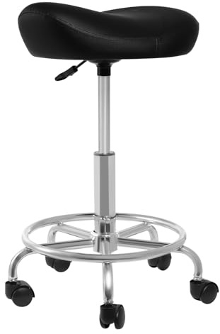 Loohacp Sattelhocker,Rollhocker Mit Rollen,Ca. 45-59 cm SitzhöHe,Rollhocker Bis 150 Kg,Schneiden Sattel Rollhocker Mit Rollen,HöHenverstellbar Drehbar,Hebesattel Hocker FüR BüRo Spa (Schwarz)