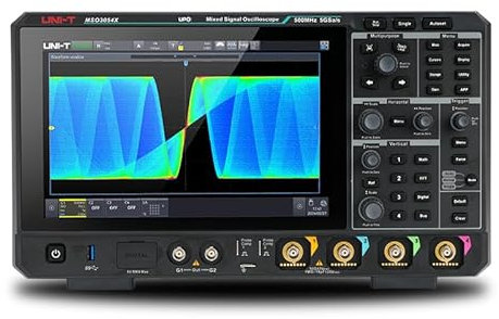 UNI-T MSO3034X 350MHz 4-Kanal Digitales Mischsignal-Oszilloskop, 5GSa/s, 500Mpts Speichertiefe, 2.000.000 wfms/s, optionaler 16-Kanal Logikanalysator & 50MHz Zweikanal-Funktionsgenerator
