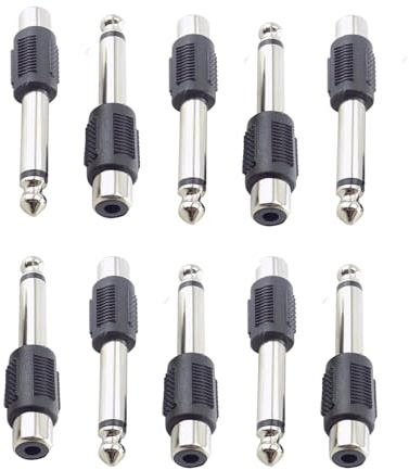 umyeoqoyo 10 Pack Male Mono Jack Plug to RCA 6.35mm Female Phono Socket, Nickel Plated Audio Adapter or Headphones, Speakers, Cameras, Guitars, MP3 Players