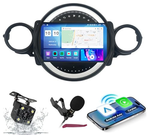 Radio de coche Android 14 con navegador GPS para Mini (2007-2015), pantalla de 9 pulgadas, CarPlay inalámbrico, Android Auto, Bluetooth 5.0, HiFi FM, Wi-Fi 5G, SWC, micrófono, cámara trasera, M400S