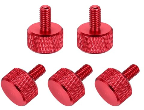 sourcing map Lot de 5 vis moletées à tête plate M4 x 8 mm en alliage d'aluminium massif entièrement filetées pour boîtiers d'ordinateur, cartes graphiques, rouge