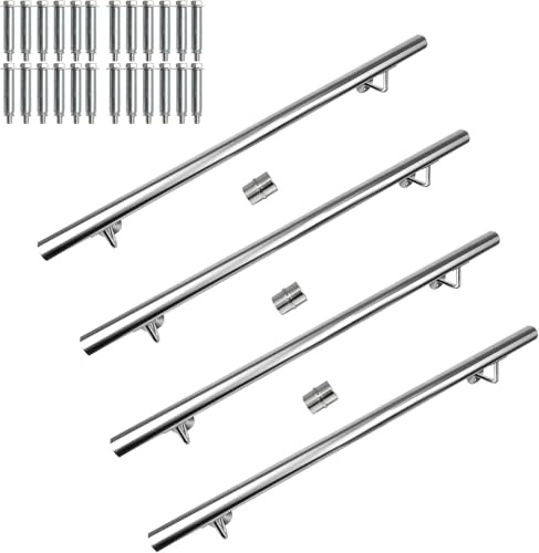 AMDBRAIL Edelstahl Handlauf Treppengeländer Geländer Wandhandlauf Wand Treppe mit Wandhalterung und Endkappen, Treppengeländer Innen und Außen für Treppen, Brüstung, Balkon, Länge: 400 CM