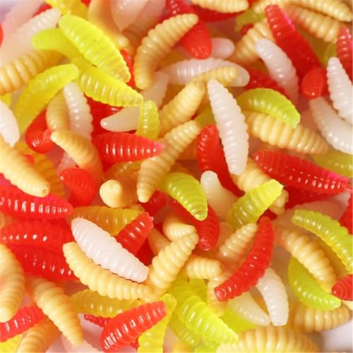 50Pcs Bread Maggots Soft Fishing Lures Artificial Maggots Soft Lures Fishing Baits Earthworms Baits for Freshwater Fishi