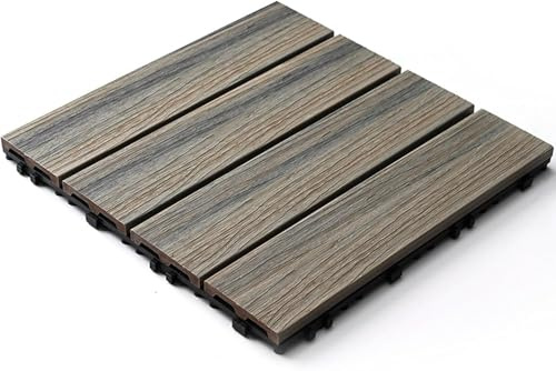 GPECTIFO Holz-Kunststoff-Bodenfliesen, ineinandergreifende Terrassenfliesen, Terrassenfliesen, Bodenbelag for den Außenbereich, Veranda, Balkon, for jedes Wetter, 1 Stück(Antique Wood)