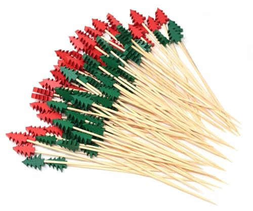GTYARYUA Navidad Pinchos de Cocktail, 100 PCS Palillos para Aperitivos Navidad, Palillos Navidad, Pinchos para Aperitivos, Palillos Decorativos, para Bebidas Frutas Fiesta de Navidad (A)