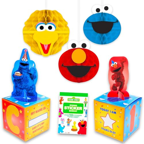 Sesame Street Party Decorations Kit - Bundle with 3 Hanging Danglers and Centerpieces Featuring Elmo, Big Bird, and Cookie Monster for Birthday | Sesame Street Party Supplies Set