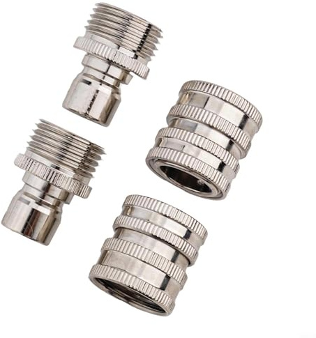 Zilimontt 4-Piece Stainless Steel Garden Hose Quick Connector Set with 3/4 Inch Male and Female Adapters for Pressure Washer Pumps, Water Hoses, Hand Sprayers and Lawn