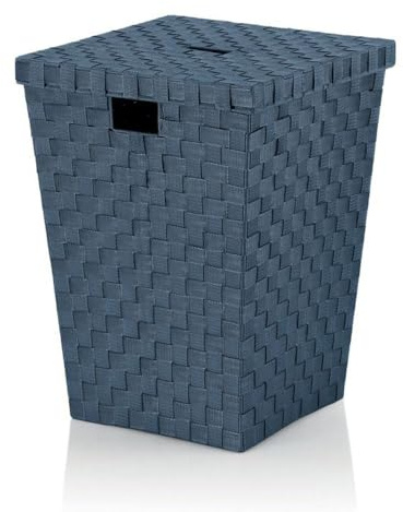 kela Wäschekorb Alvaro – Rauchblau, PP-Faserband, 40x40x52 cm, Wäschesammler mit Deckel für Bad, Schlafzimmer oder Waschküche
