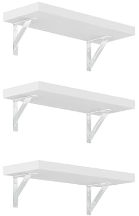 FLEXISPOT Wandregal Holz 400×150×25 mm – 3er-Set Schweberegal Weiß, Bücherregal aus Holz, 20 kg belastbar, modern & platzsparend Wandboard, dekoratives Hängeregal für Wohnzimmer, Küche, Bad oder Büro