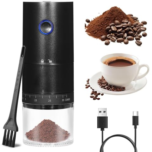 Kaffeemühle Elektrisch Kegelmahlwerk für Kaffeebohnen Getreide Gewürze | USB Wiederaufladbare Elektrische Kaffeemühle mit 38 Grobkörnigkeitseinstellung Elektrische Mahlgerät mit Keramikkern