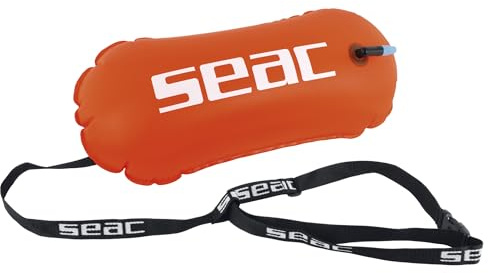 SEAC Boya Compact - Boya Hinchable para Natación en Aguas Abiertas con Cinturón Ajustable, 28x57 cm – Gran Visibilidad Gracias a su Color Naranja Fluorescente