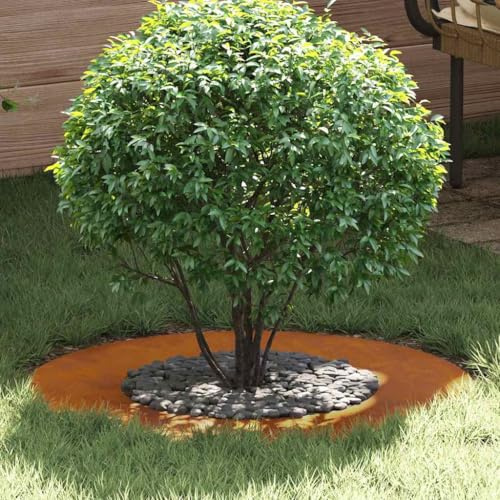 Frdhee Gabion Grid, Flat Tree Ring, Brown, Diameter 40 / 70 cm, Weatherproof Steel for Garden, Patio, Balcony and Living Rooms