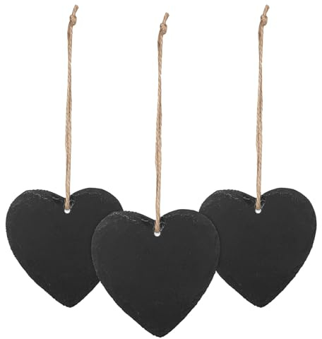 CIYODO 3 Pezzi Etichette Identificative a Forma di Cuore in Ardesia con Cordino di Canapa Cartelli per Piante Cancellabili e Riutilizzabili Marcatori per Giardino e Decorazioni per