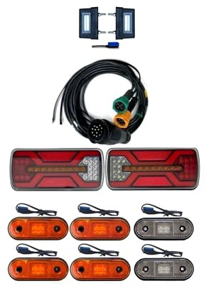 MelTruck LED-släpvagnsbelysning set med 5 funktioner bakljus, konturlampor, LED-registreringsskylt-lampor, 13-stifts kabel – smart laddningsenhet (LED-konturlampor, kabel 9 m/6,5 m)