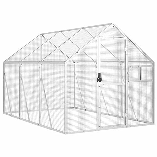 Hommdiy Voliere mit Maschendraht,Vogelvoliere außen,Vogelkäfig Silbern 1,79x3x1,85 m Aluminium
