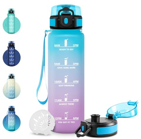 JAPORIA Trinkflasche 500ml, Trinkflasche Auslaufsicher mit Zeitmarkierung, Kohlensäure Geeignet &BPA-frei, Wasserflasche für Fitness, Gym, Fahrrad, Yoga, Büro