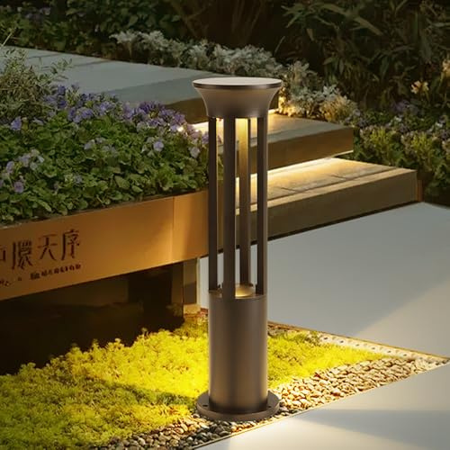 Solar Pathway Lights 23.62Inch Outdoor Pathway Lighting Tall Bollard Lamp Solar Powered LED Landscape Path Light Modern Black Bollards Waterproof Pole Sidewalk Lamp For Driveway Walkway Garden Yard