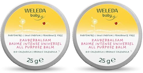 WELEDA Bio Baby Calendula Zauberbalsam - Naturkosmetik Universal Balsam für Gesicht & Körper zur Pflege & Beruhigung trockener Haut und Lippen. Reichhaltiger Allzweckbalsam für Babys & Kinder (1x 25g)