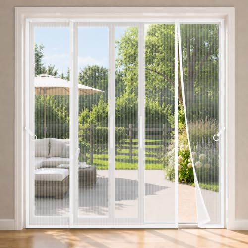 Zanzariera Porta Finestra Scorrevole Bianco 185x235cm Grande Tenda Magnetica Con Pannelli Laterali Con Fascia Superiore Larga E Cuciture Solide Utile Per Passaggio a Mani Libere Per Porte Giardino